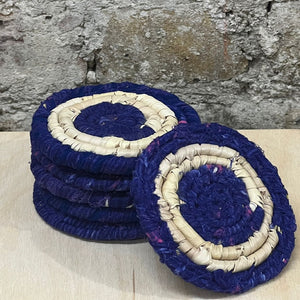 Set of 4 Coasters with Recycled Navy Sari Fabric