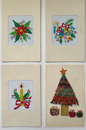 Hand Embroidered Christmas Cards - Pack of 4