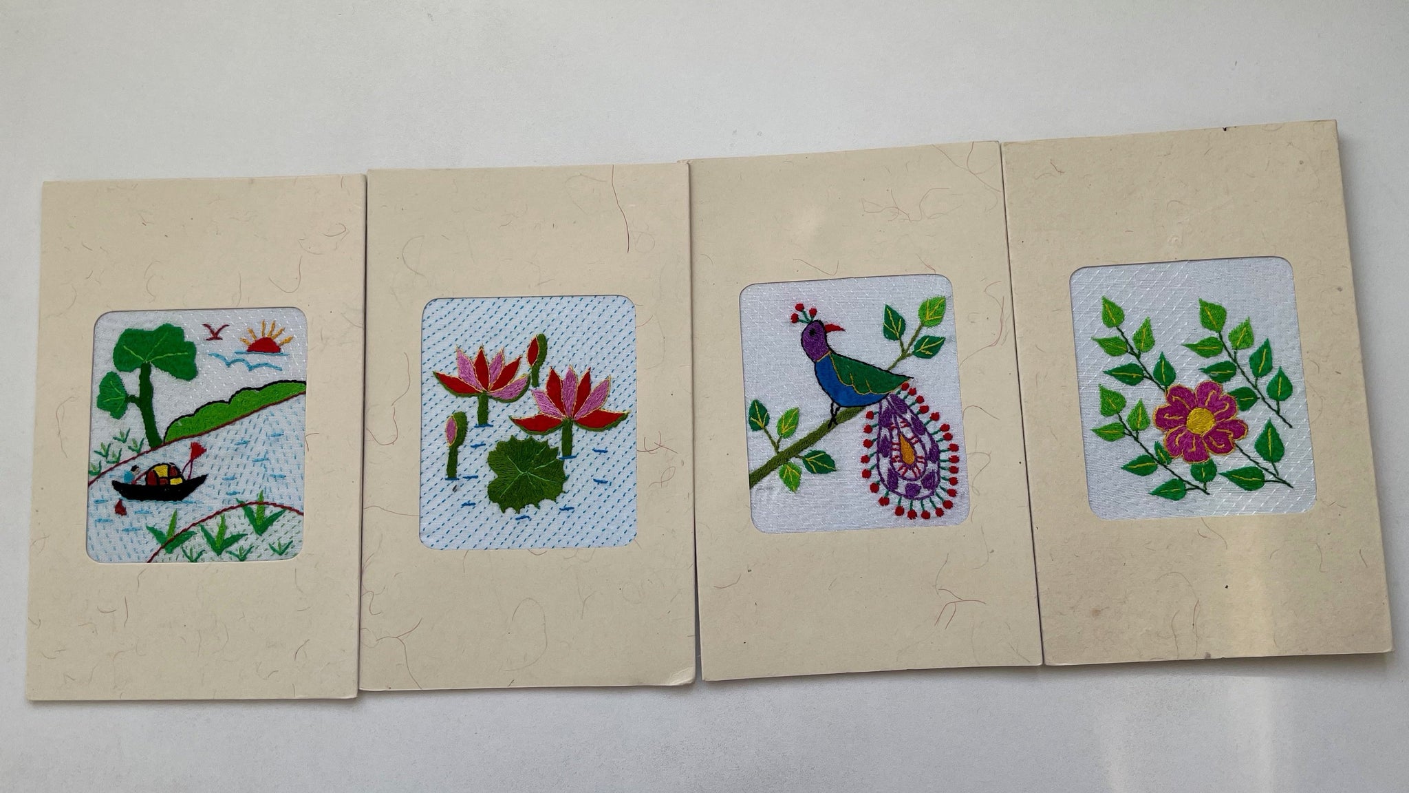 Hand Embroidered Greeting Cards - Pack of 4