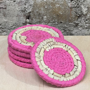 Set of 4 Coasters with Recycled Pink Sari Fabric