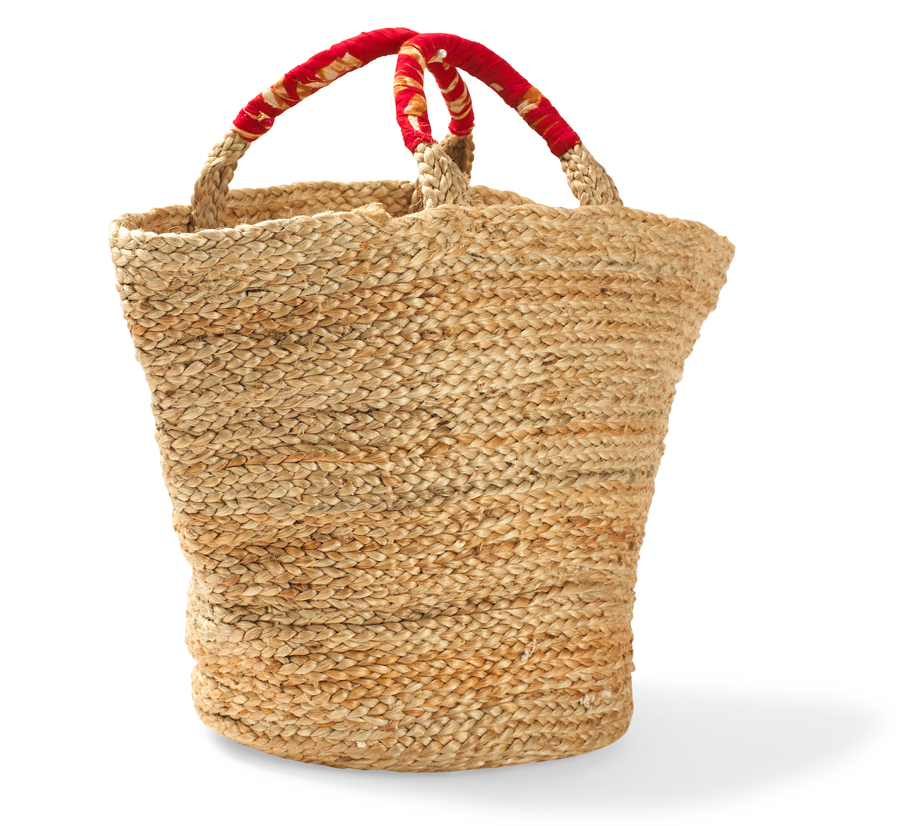 Small Woven Jute Basket with Red Handle