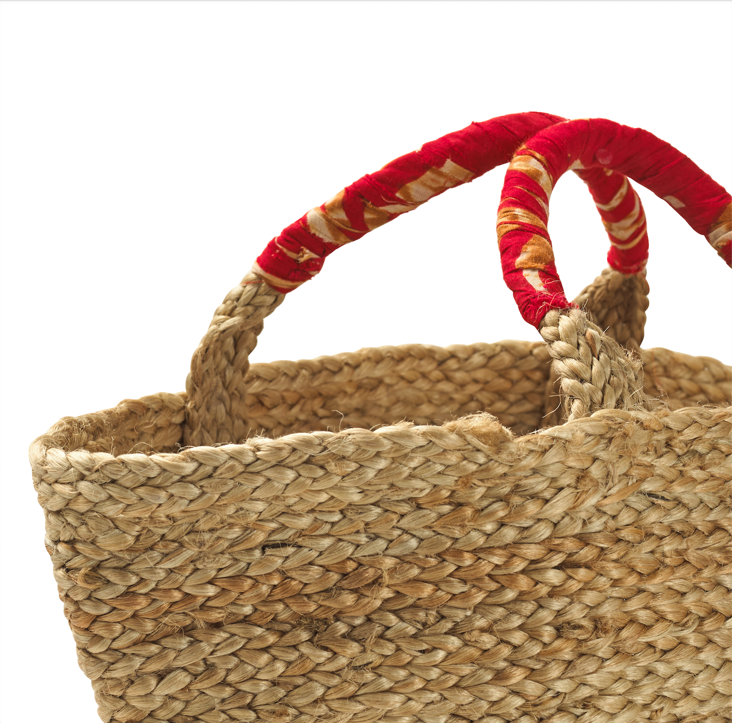 Small Woven Jute Basket with Red Handle