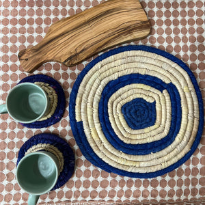 Set of 4 Coasters with Recycled Navy Sari Fabric
