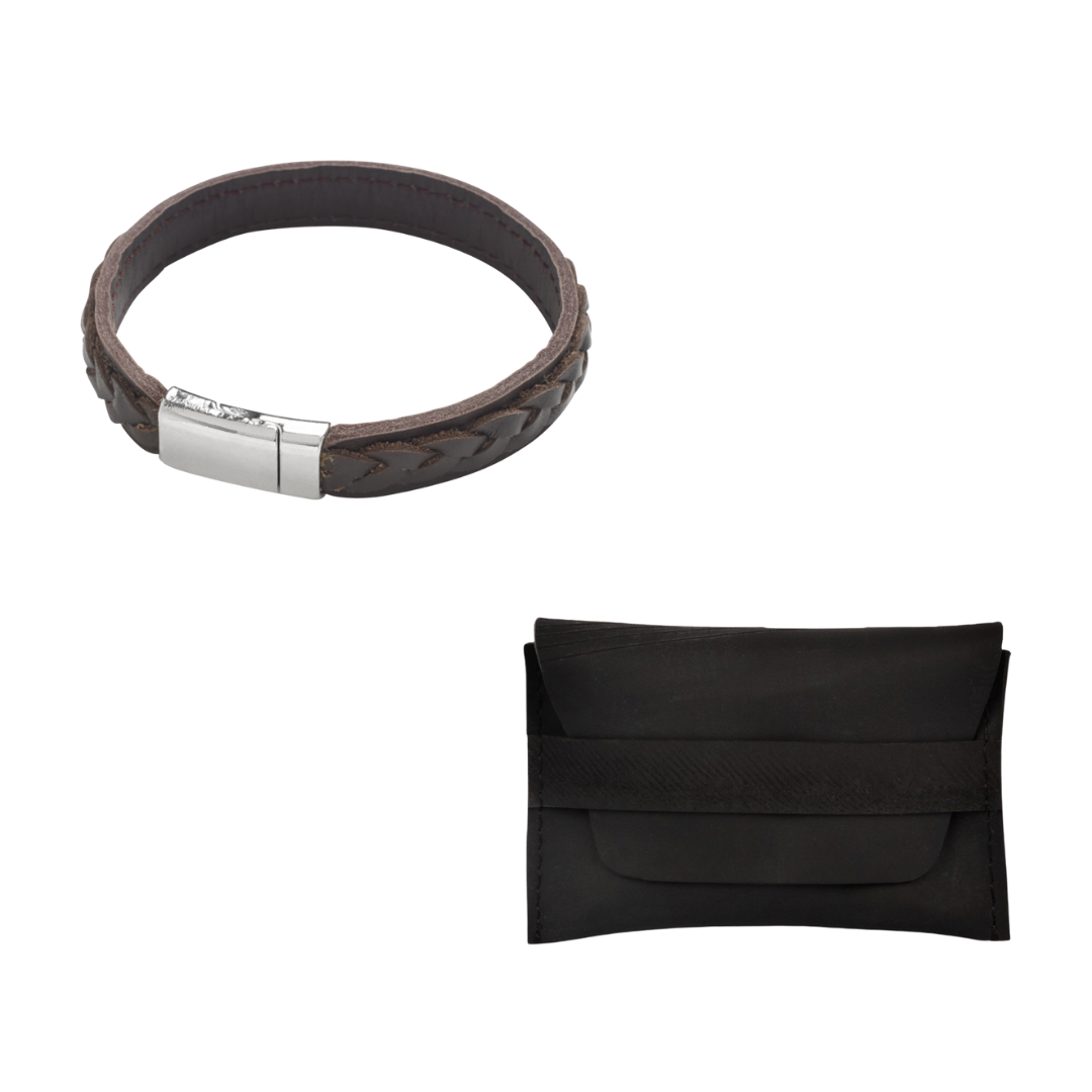 Single Braided Bracelet & Vegan Card Holder